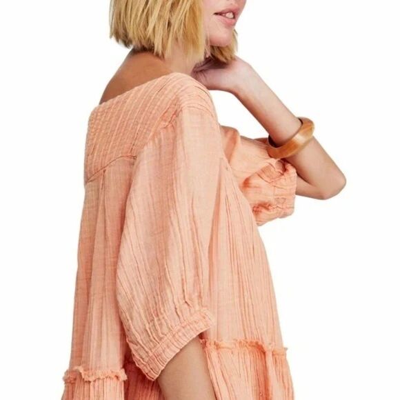 Free People 'Mystery Land' Tunic Mini Dress - size Medium in Peach - Picture 4 of 15